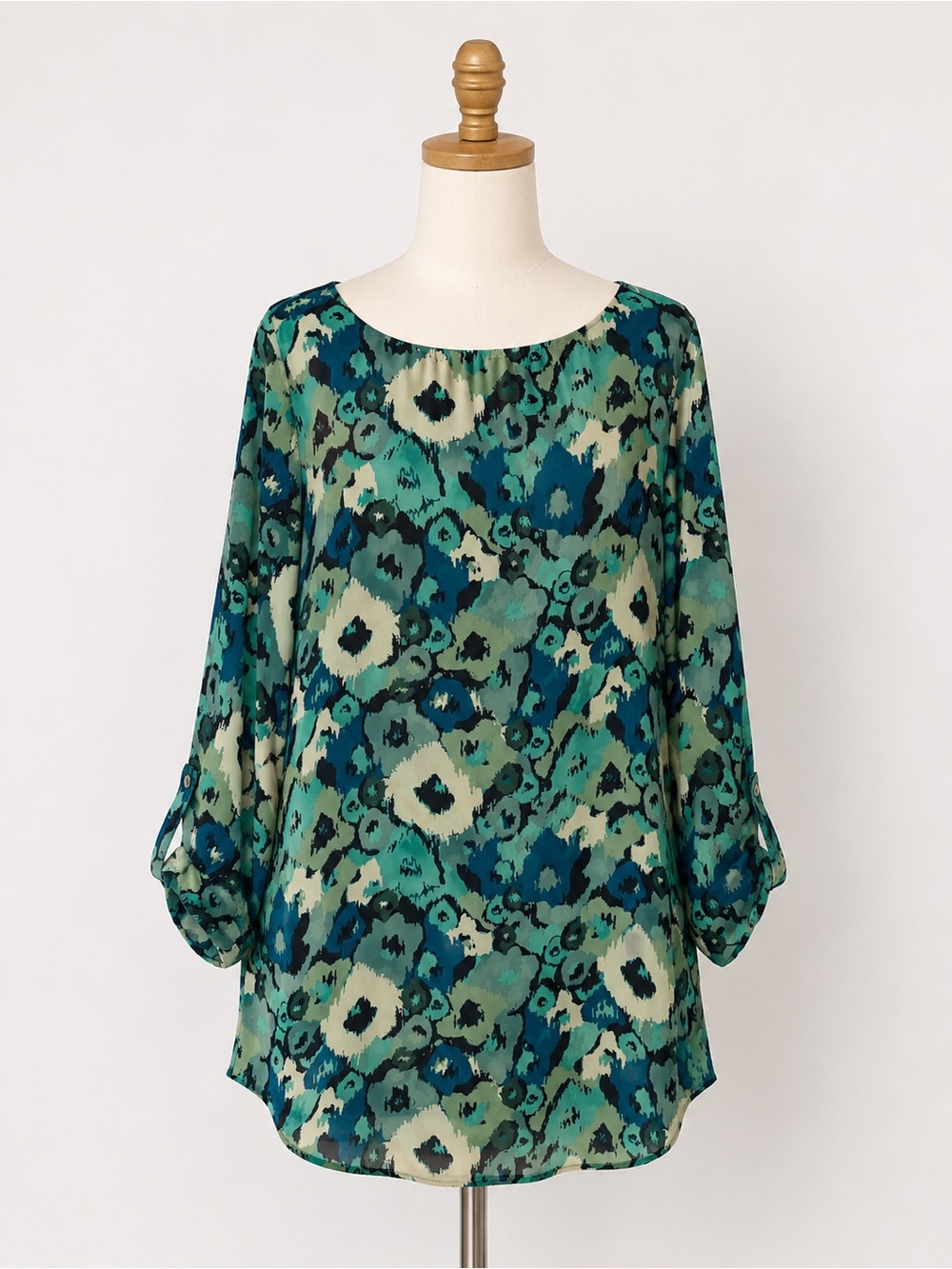 Gibson Teal & Green Floral-Print Tunic Top